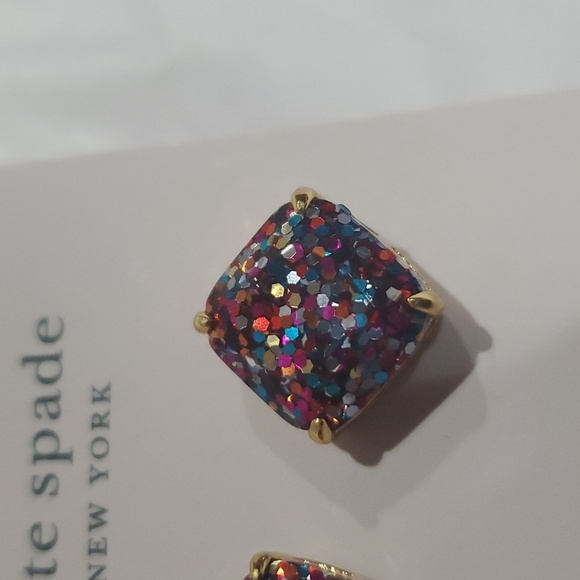 Kate Spade multicolored glitter confetti filled cubic boxed stud earrings‎ new - Picture 9 of 9